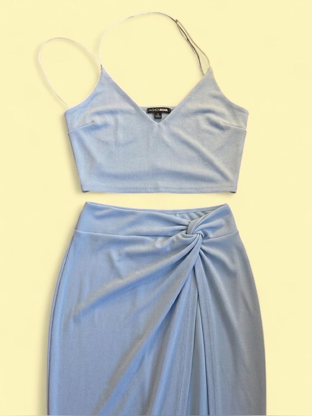 Light Blue Knot-Detail Maxi Skirt Set
